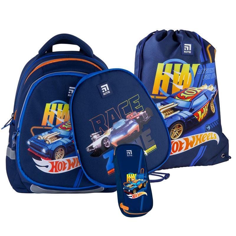 Набор для школы 3в1 KITE Hot Wheels рюкзак/пенал/сумка для обуви Синий HW21-700M (2p)