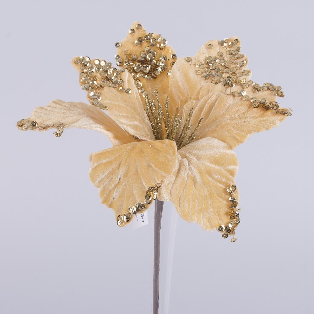 Искусственная пуансетия с пайетками 32 см Золотистый (3413-1)