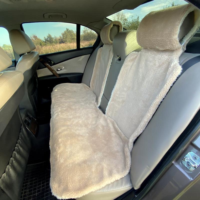 Накидка на сиденье автомобиля из овчины Sheepskin эко-шерсть задний комплект 50 см Бежевый (717) - фото 2