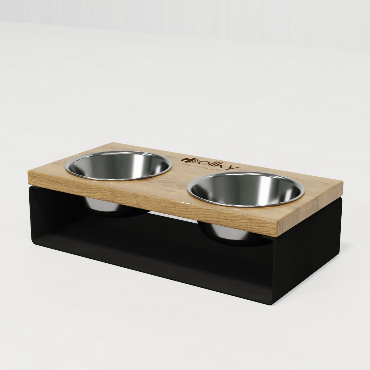 Миски на подставке из цельного металлического листа для собак и котов Hollky SteelWood S 2х0,45 л (SWS-36188-BLNT) - фото 3
