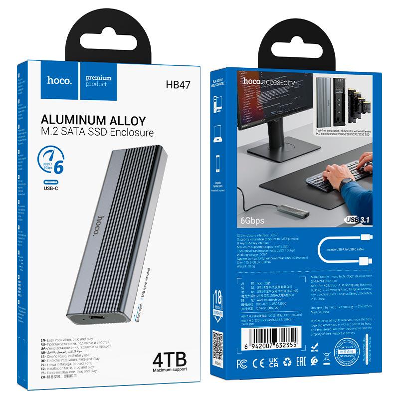Карман для жестких дисков SSD Hoco HB47 M,2 SATA USB-C до 4 ТБ Grey (685bd42d) - фото 5