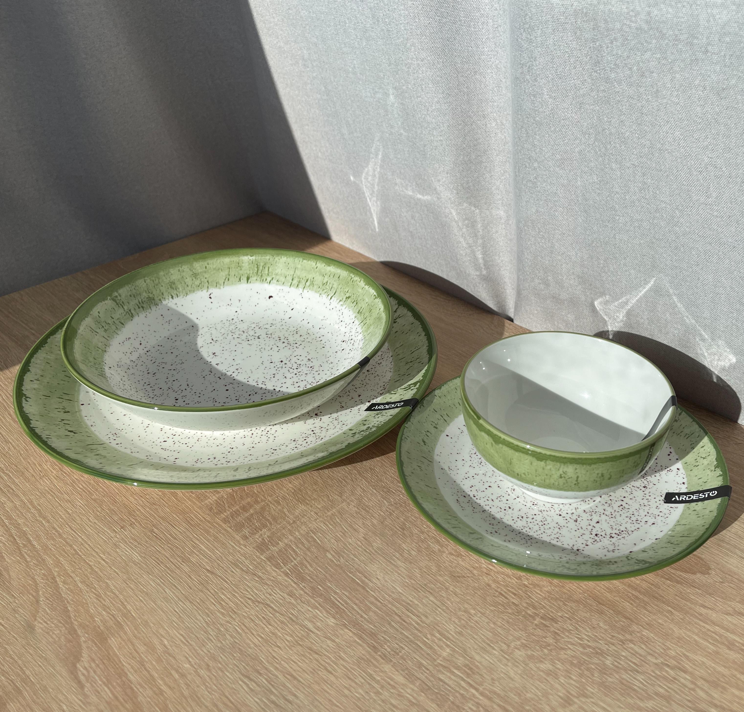 Столовый сервиз Ardesto Siena 4 предмета 1 персона фарфор Бело-зеленый - фото 9 Столовый сервиз Ardesto Siena 4 предмета 1 персона фарфор Бело-зеленый - фото 9