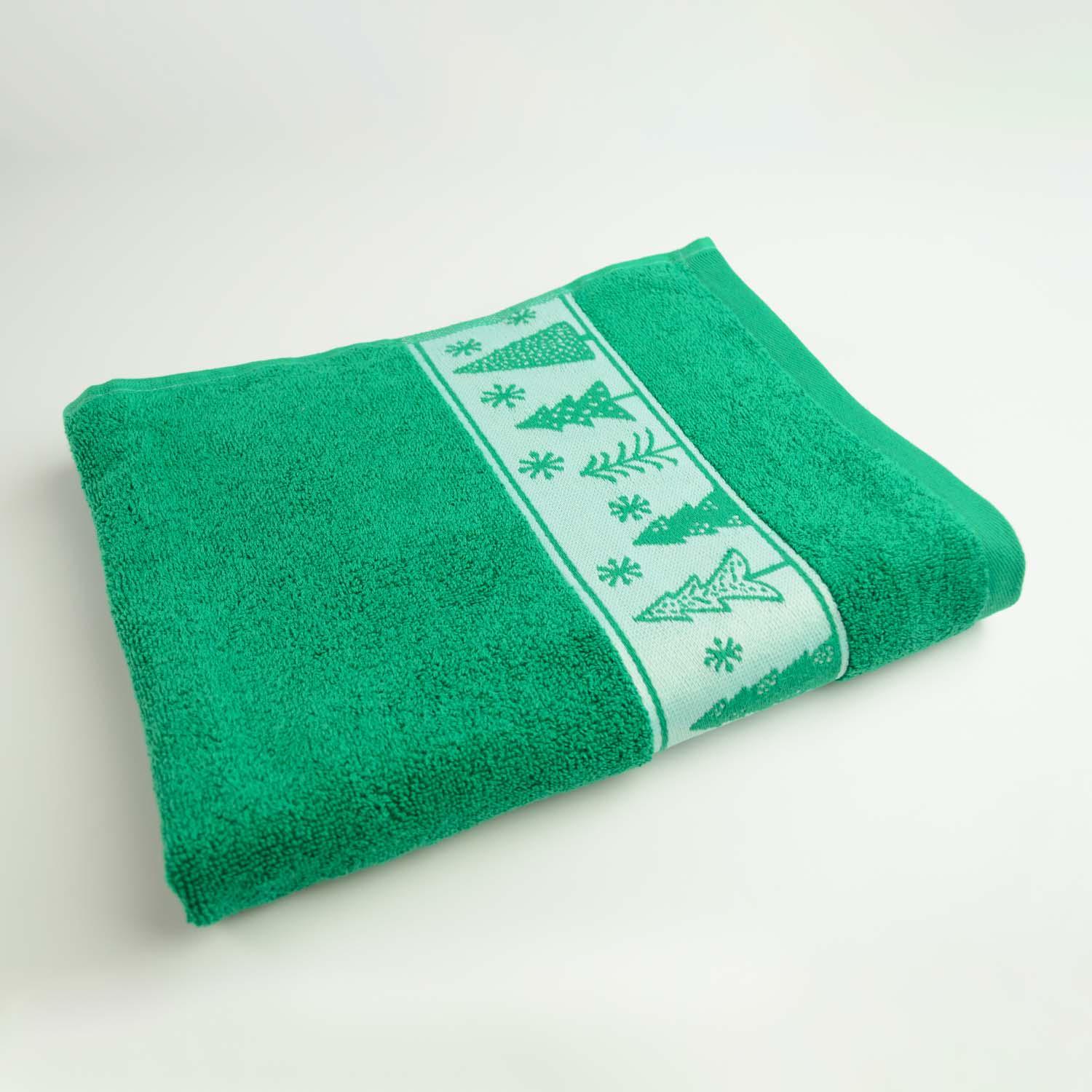 Полотенце махровое для лица и рук GM Textile Merry Christmas Елки 50х90 см Зеленый (500-90-mk-e-green)
