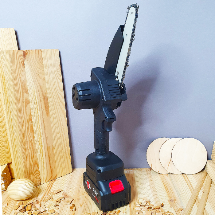 Пила мини Mini Electric Chain Saw1 в чемодане с 2 аккумуляторами для обрезки деревьев и распила дров (48V-RY) - фото 6