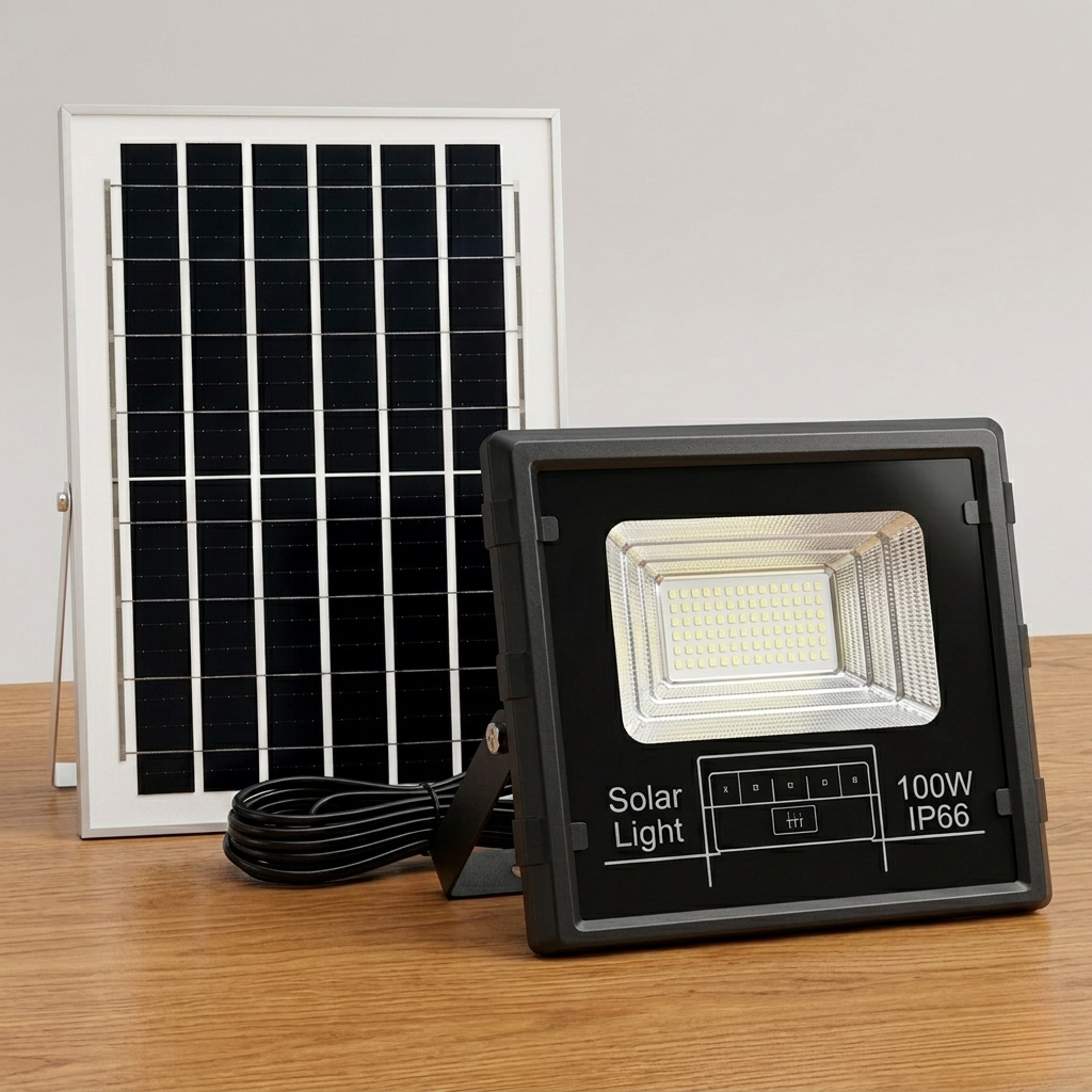 Прожектор уличный светодиодный аккумулторный с солнечной панелью фотодатчиком и пультом ДУ 60 LED SMD 2835 100 Вт Черный (HP-5-73)