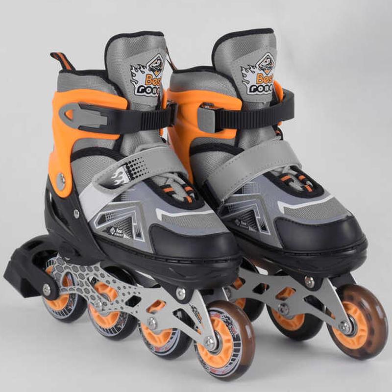 Роликовые коньки Best Roller р. 30-33 PU колёса свет на переднем колесе в сумке Grey/Orange (98932)