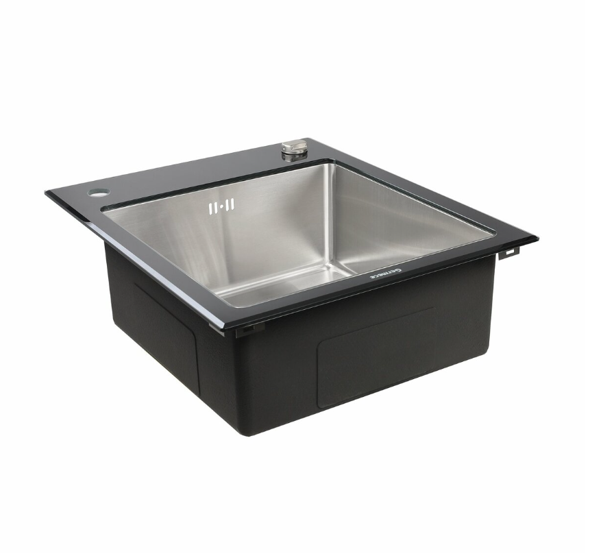 Мойка для кухни Platinum Handmade 600x510x200 мм Black Glass - фото 5