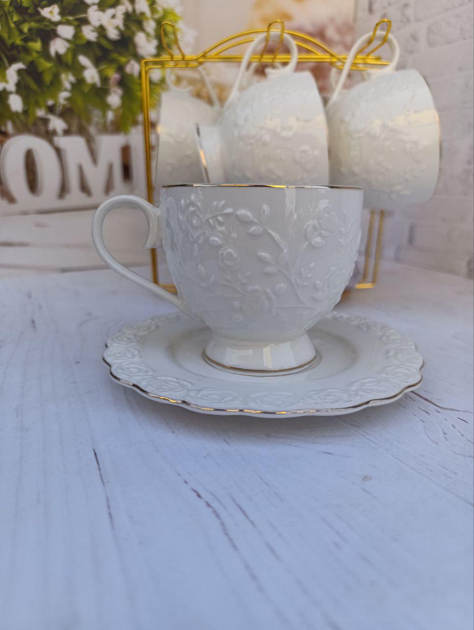 Чайный сервиз SNT Перлита фарфоровая на металлической стойке 260 мл 13 предметов Белый (15220-00) - фото 2 Чайный сервиз SNT Перлита фарфоровая на металлической стойке 260 мл 13 предметов Белый (15220-00) - фото 2