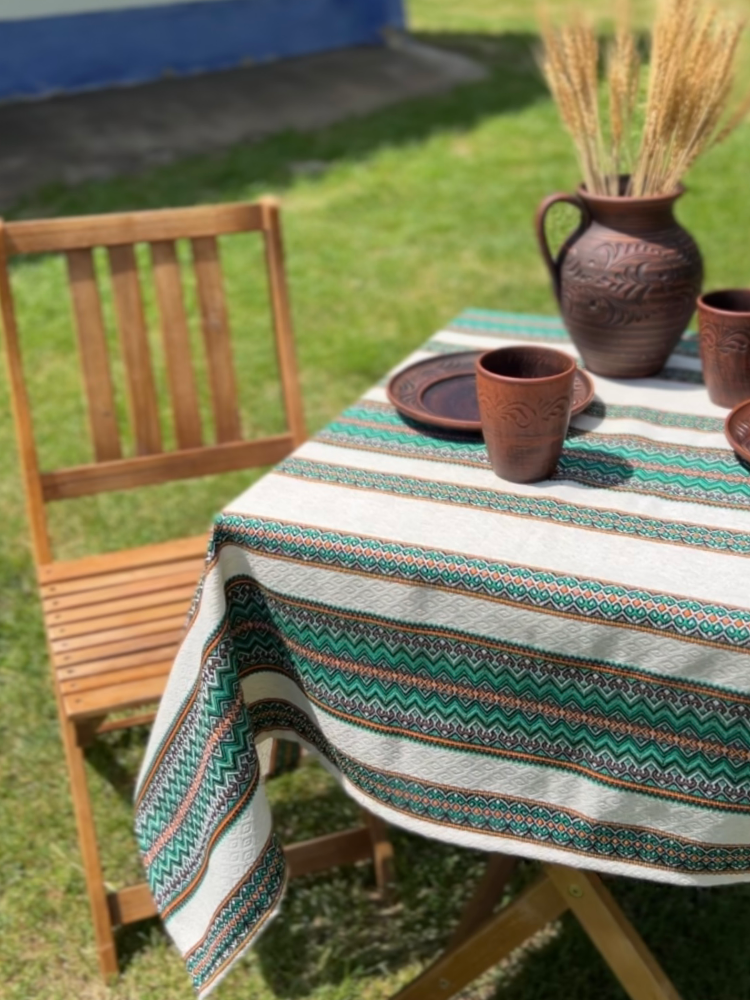 Скатертина лляна великодня Стожари з українським орнаментом 220x150 см Зелений (1903-4) - фото 9