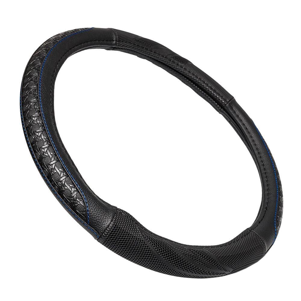 Чохол на кермо Elegant вставка листок синя нитка L 40 см Чорний (EL 115 202)