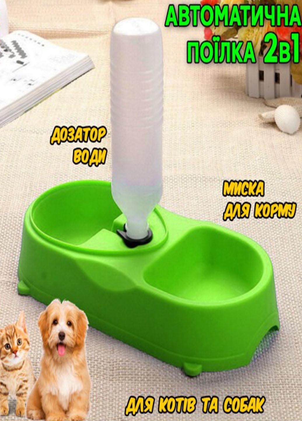 Миска с поилкой двойная Pet Feeder для домашних животных пластиковая 35х17х5,5 см Зеленый (113U) - фото 4