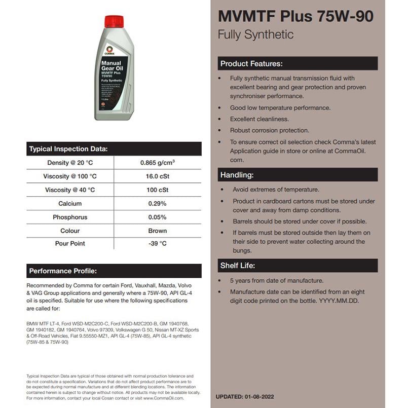 Масло трансмиссионное Comma MVMTF 75W-90 FS PLUS 5 л - фото 2