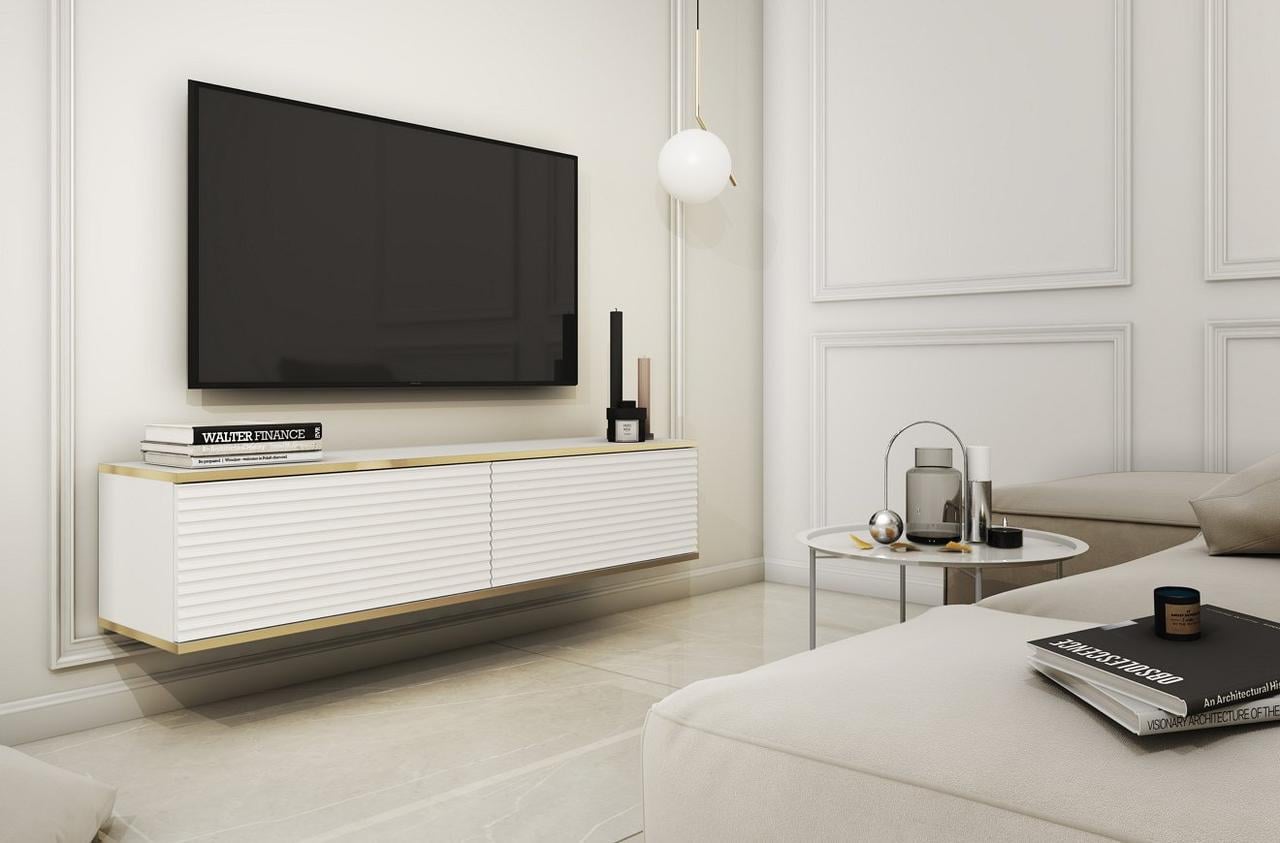 Тумба под ТВ навесная Perfect Home Oro RTV135 MDF 2-дверная Белый (PFH-091354) Тумба под ТВ навесная Perfect Home Oro RTV135 MDF 2-дверная Белый (PFH-091354)