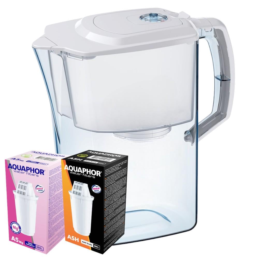 Фільтр-глечик Аквафор Атлант з двома модулями: А5Mg, А5Н Білий