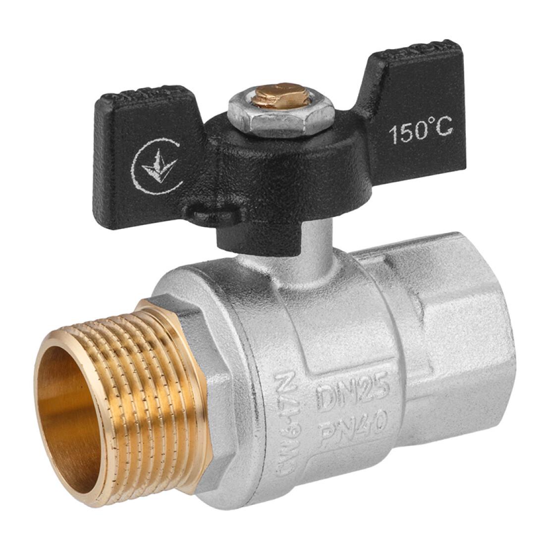 Кран кульовий Kroner ВЗ PN40 1" метелик/нікельований (CV033212)