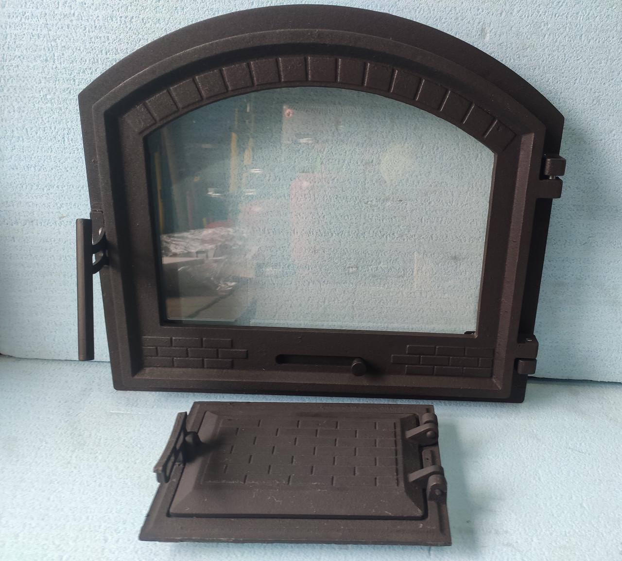 Дверки чавунні для каміна з термостійким склом і регулятором піддуву 42х49 см та піддувальні 16x26 см - фото 3