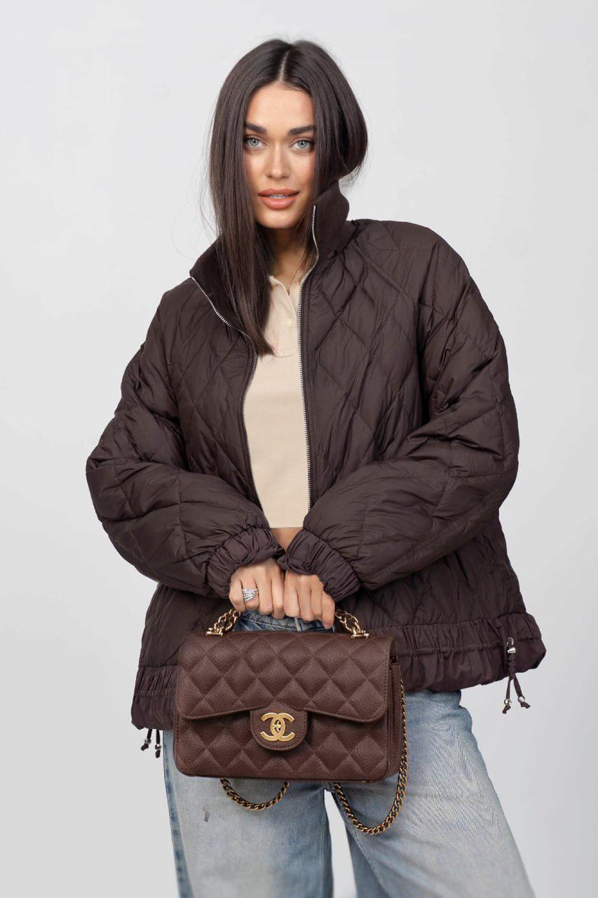 Куртка-бомбер женская двухсторонняя oversize S Шоколадный (33304140)