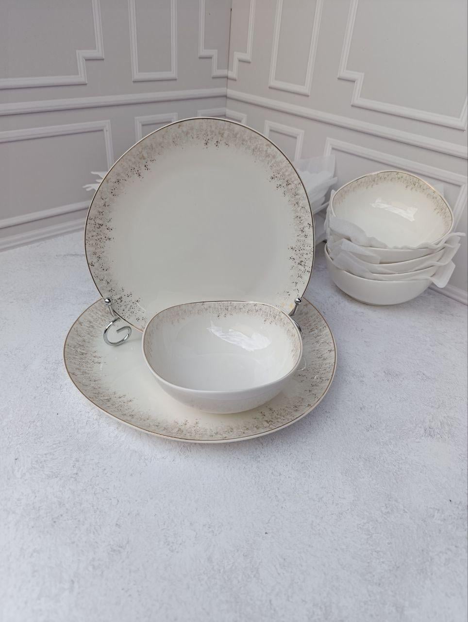 Столовый сервиз Kameliya Rain фарфоровый 18 пр. 6 персон Белый (401-0088)