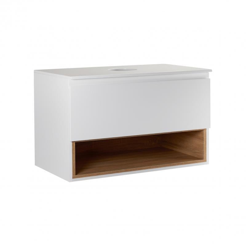 Тумба підвісна Q-tap Robin 800х476х437 White/Whitish oak зі стільницею (QT1379TPН8001W)WO)