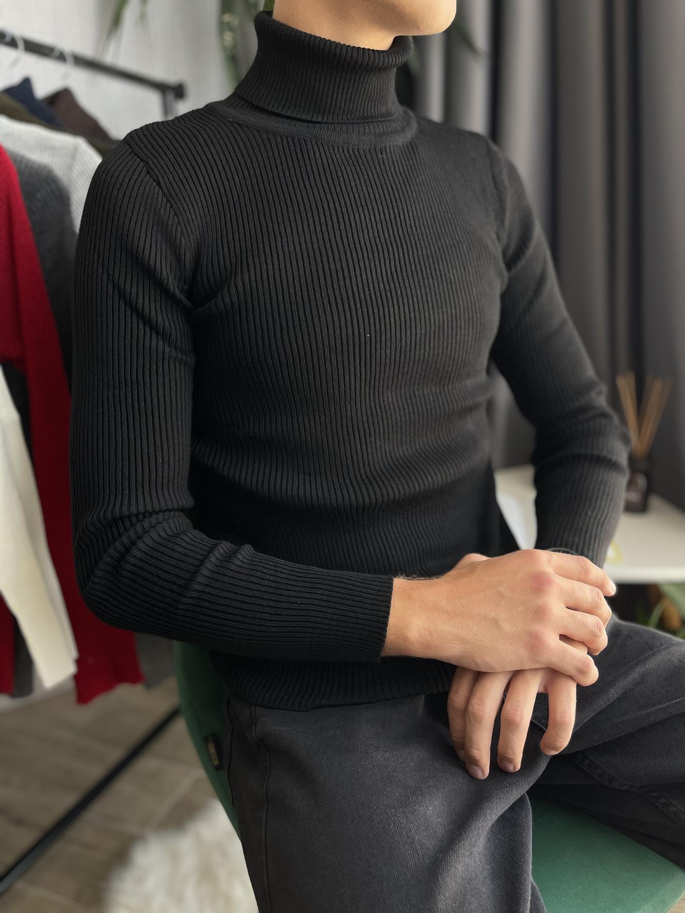 Гольф мужской с высокой горловиной в рубчик L Черный (26535/1) - фото 4 Гольф мужской с высокой горловиной в рубчик L Черный (26535/1) - фото 4