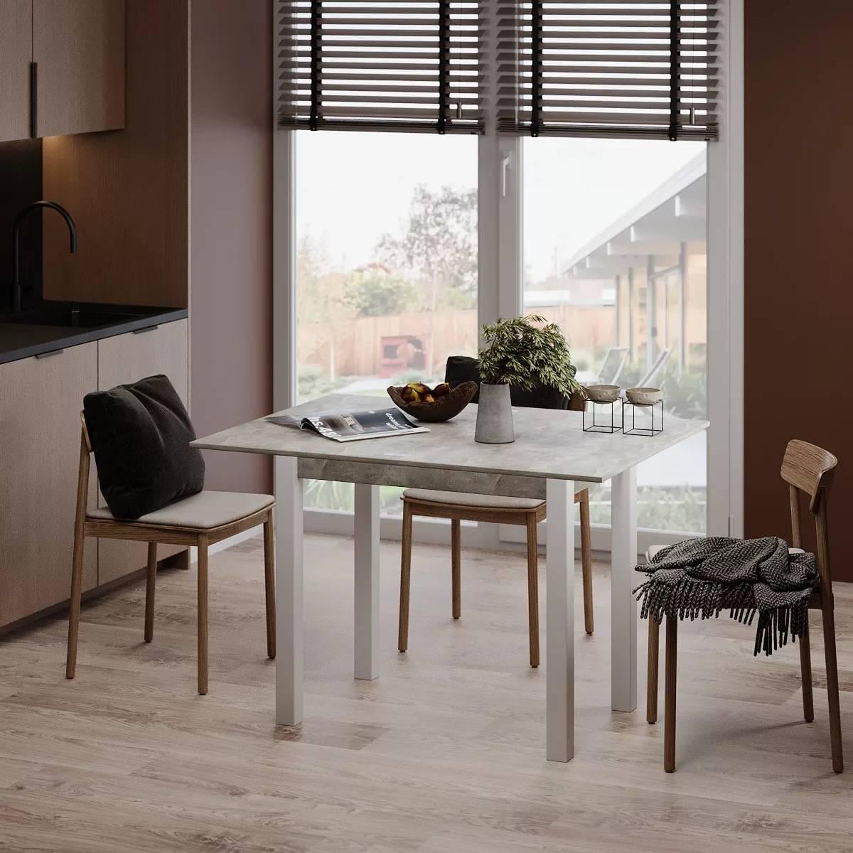 Стол обеденный раскладной AiH Dinner Glass ЛДСП/дерево/стекло 90/120х75х60/90 см Ателье светлый/белый/графит (TB16040400102)