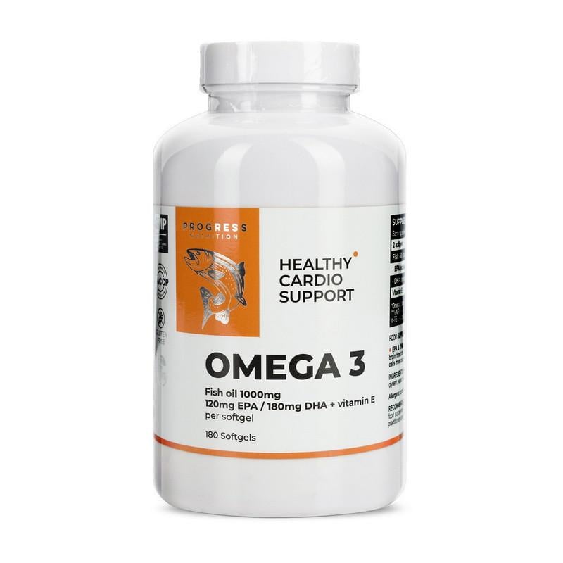 Рыбий жир Progress Nutrition Omega 3 + Vitamin E 180 капс. (22429-01)