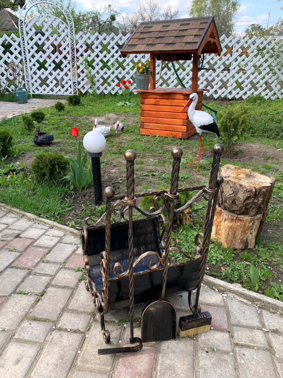 Набор для каминных принадлежностей с дровницей кованый (Vi_0011) - фото 2