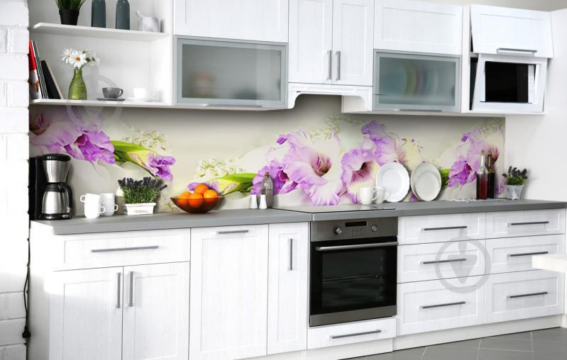 Скинали на кухню Zatarga «Обаяние ирисов» 600х2500 мм виниловая 3Д наклейка кухонный фартук самоклеящаяся