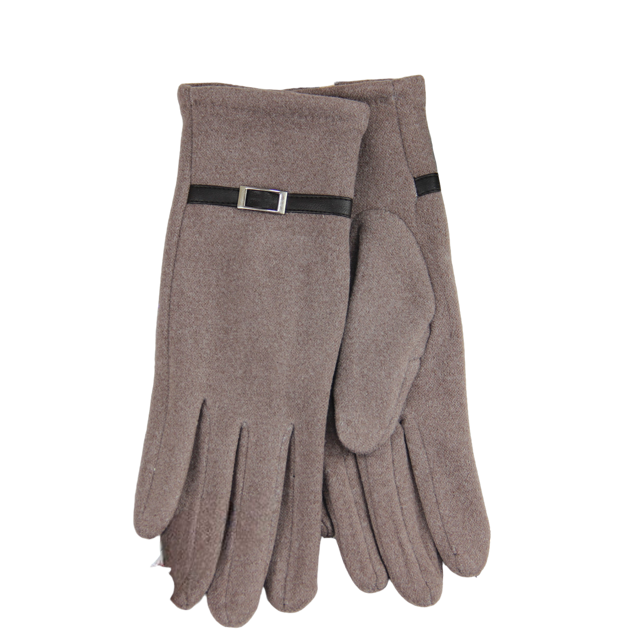 Рукавички жіночі велюрові з хутром і декоративним ремінцем L Пудровий (34148)