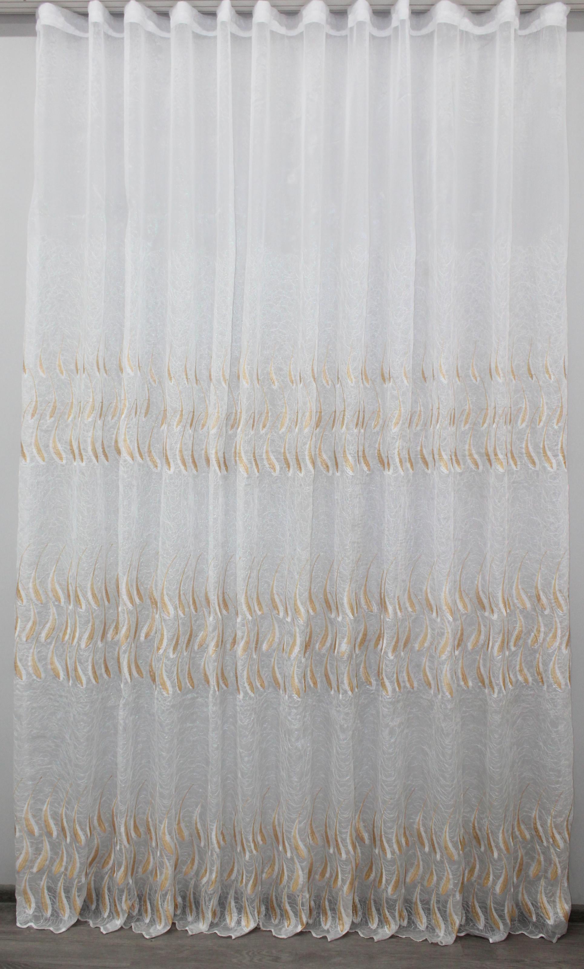 Тюль VR-Textil 1096т органза с вышивкой 300х270 см Белый/Золотистый (40-037)