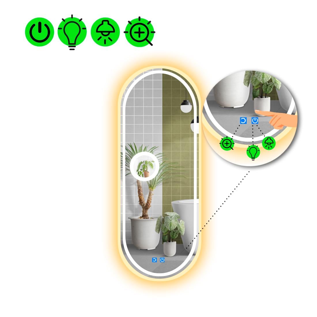 Зеркало с LED подсветкой Portale 4 с двумя сенсорами и линзой без подсветки 200x80 см (8776478)