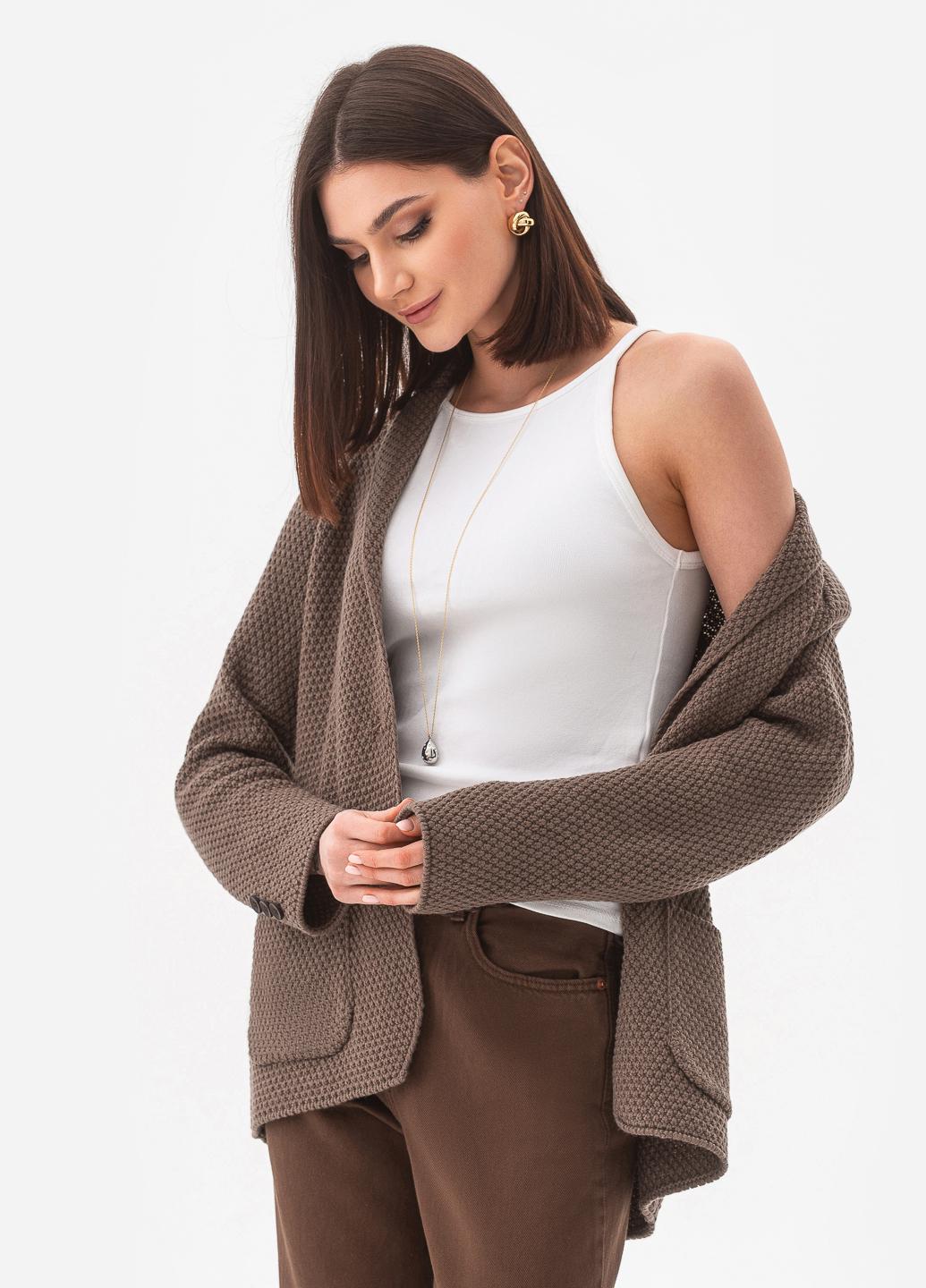 Піджак жіночий рисової в'язки SVTR р. 48-50 Капучино (598) - фото 3