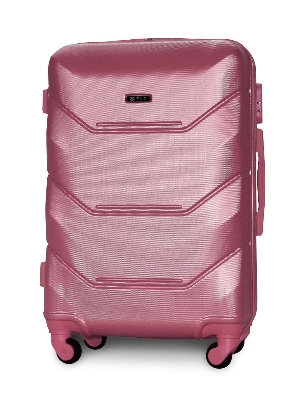 Чемодан пластиковый Fly K147 средний на 4 колесах 67х43х26 см 60 л Серебряно-розовый