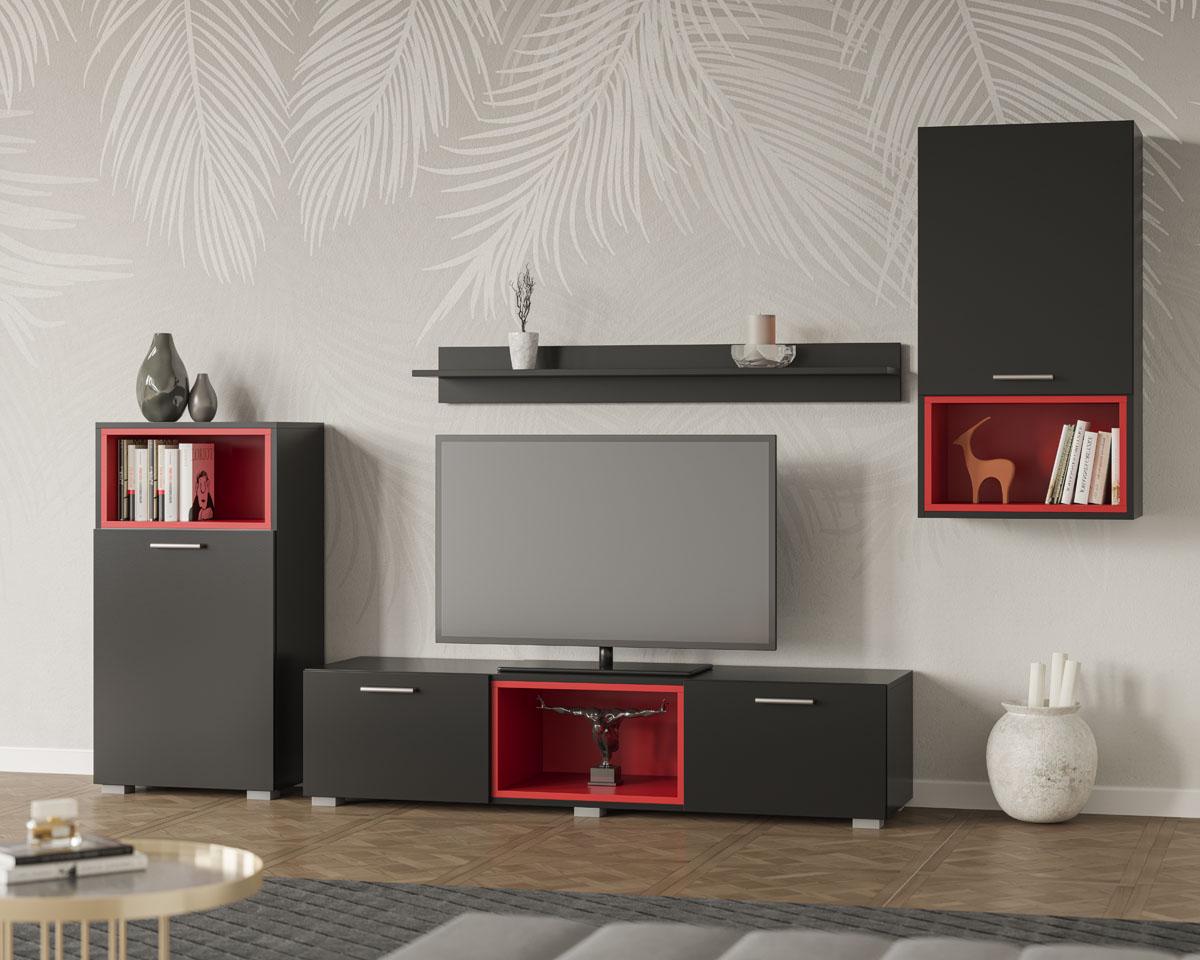 Гостиная Світ Меблів Монтана ДСП Антрацит/Красный