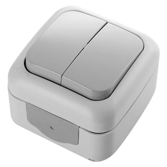 Выключатель наружный двухклавишный VIKO Palmiye IP54 Серый (90555502)