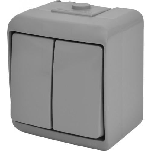 Выключатель двухклавишный ETI VHE-2-SR IP54 Серый (4668061)