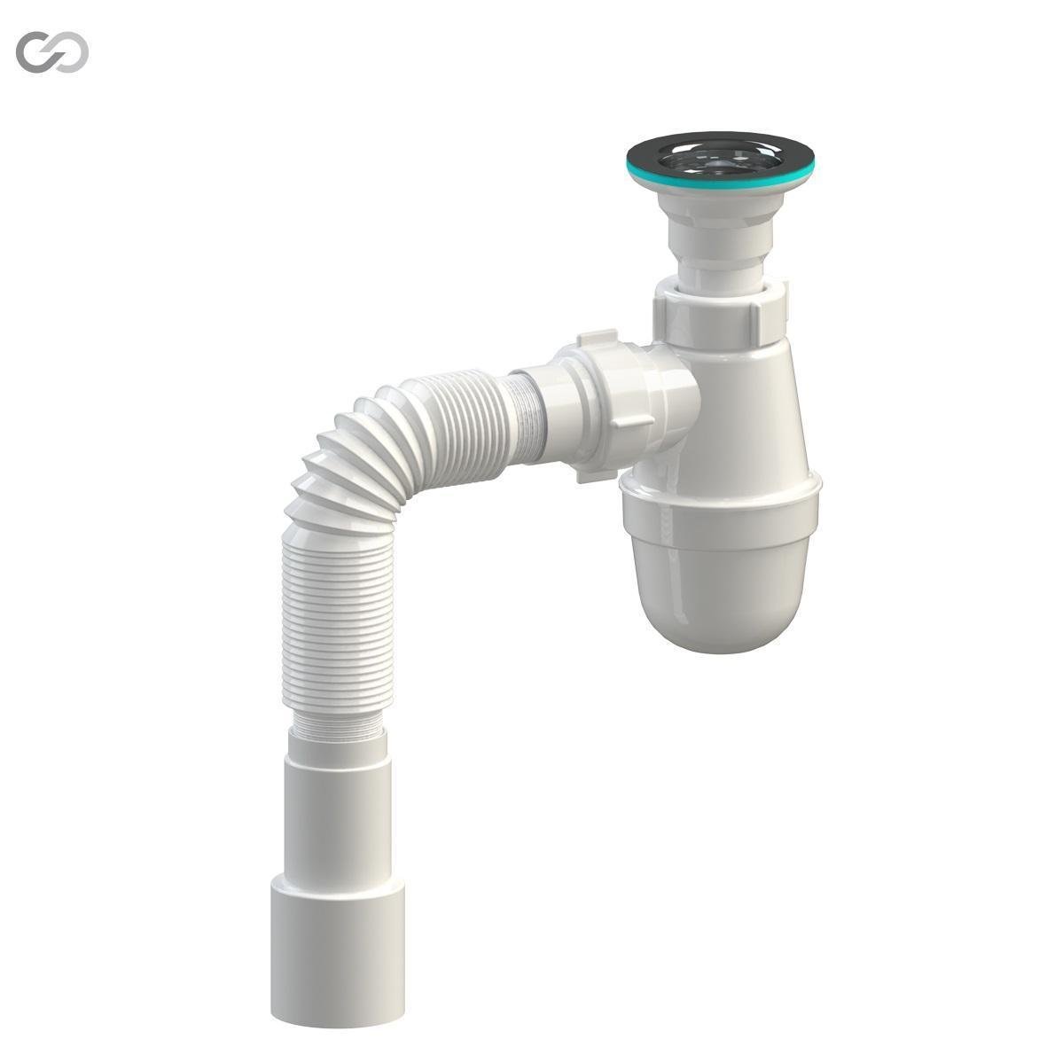 Сифон SoloPlast У0111 для мойки и раковины с гибкой трубой 600 мм и сеткой Ø 65 мм (2518219739) - фото 2