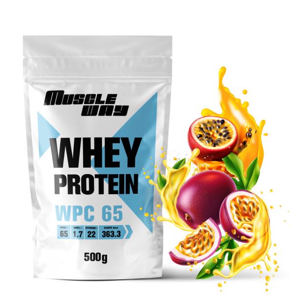 Протеин сывороточный MuscleWay 65% концентрат на 11 порций 500 г Маракуя (21-125-ksb65-mw-rs500.3)