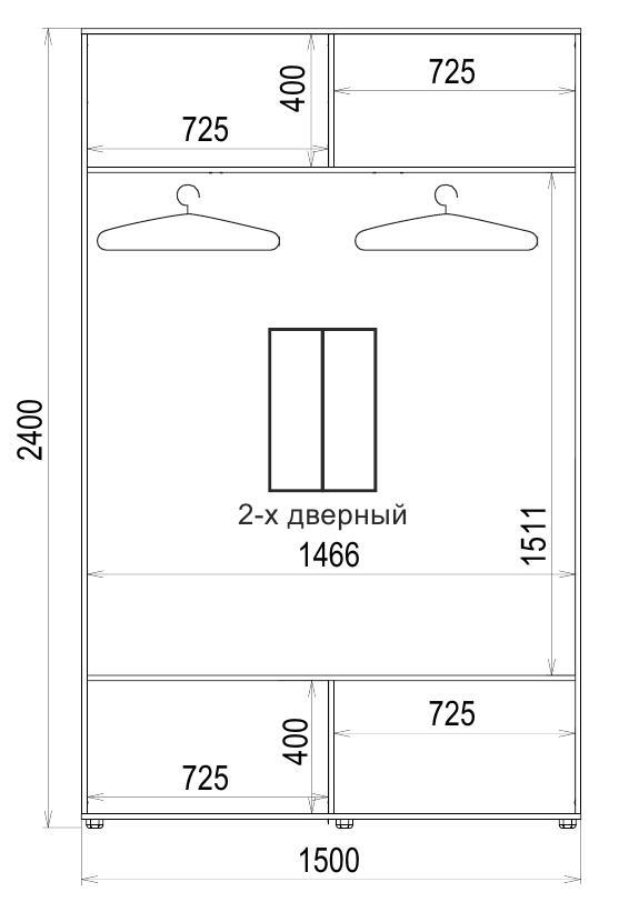 Корпус шафи-купе Luxe CLS-2 1500x2400x600 мм Вільха темна (24057) - фото 2