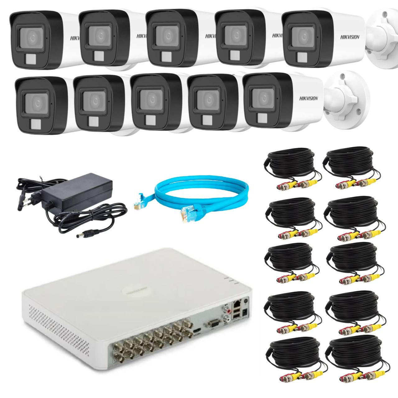 Комплект відеонагляду Hikvision 2Mp-THD-Hybrid-Acusense-DS-2CE16D0T-LFS на 10 камер (24172261)