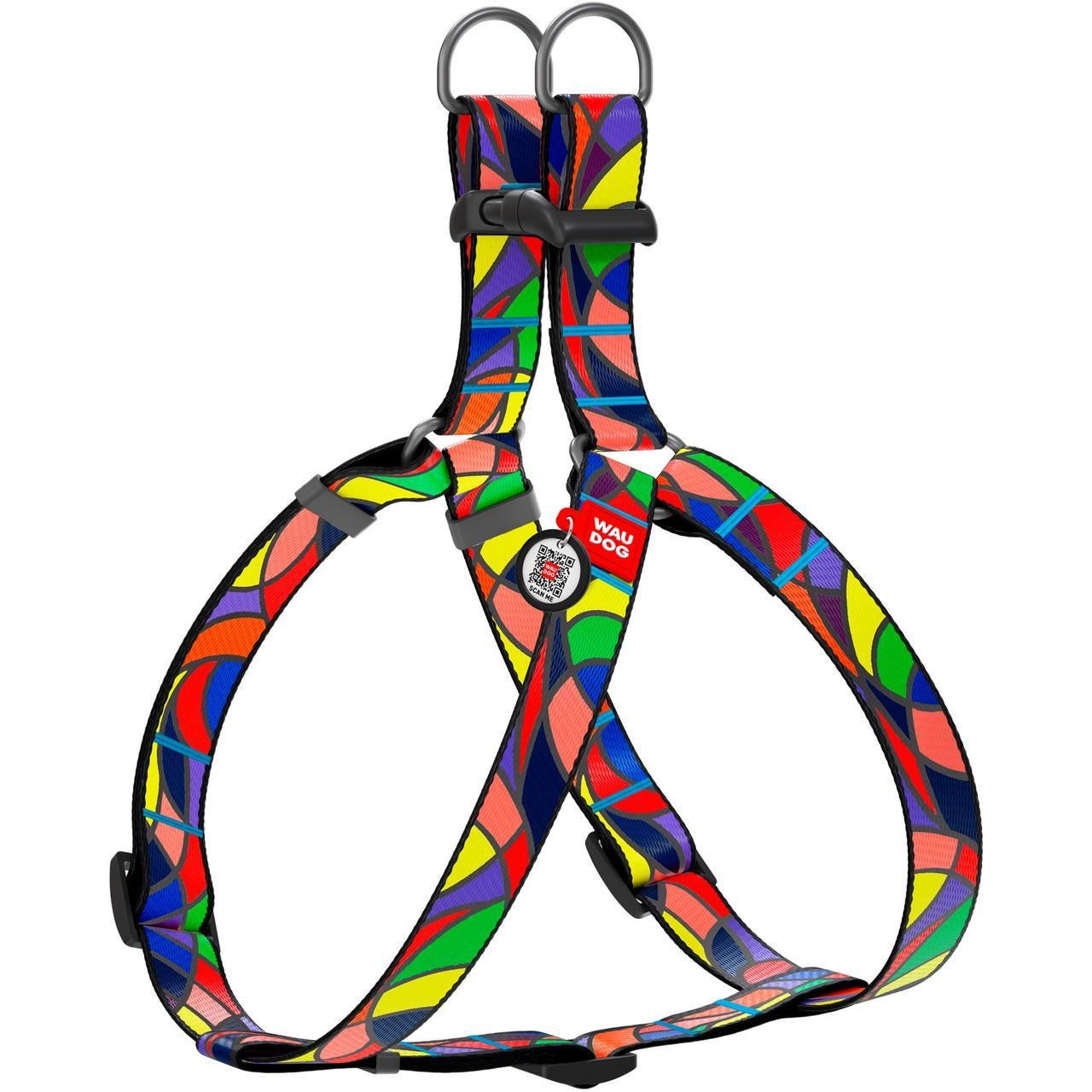 Шлей для собак нейлоновый Waudog Nylon с QR паспортом Витраж 60-85 см 25 мм (4608)