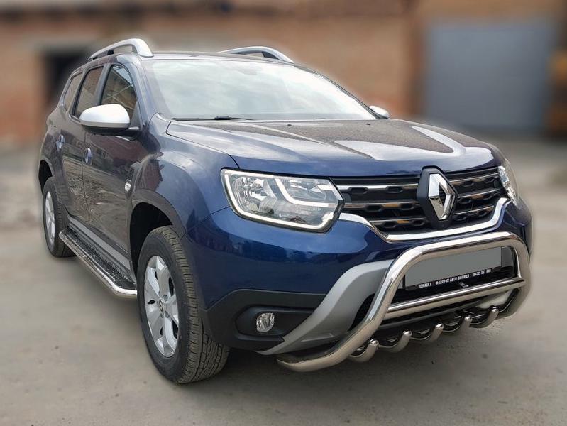 Кенгурятник без надписи WT003 CAN для Dacia Duster 2018-2024 гг. нержавеющая сталь Хром