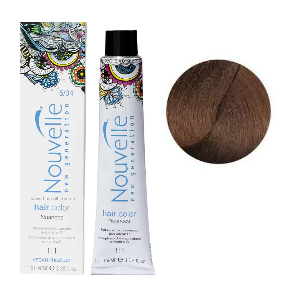 Краска для волос Nouvelle Hair Color 5/34 Светло-золотистый медно-коричневый 100 мл