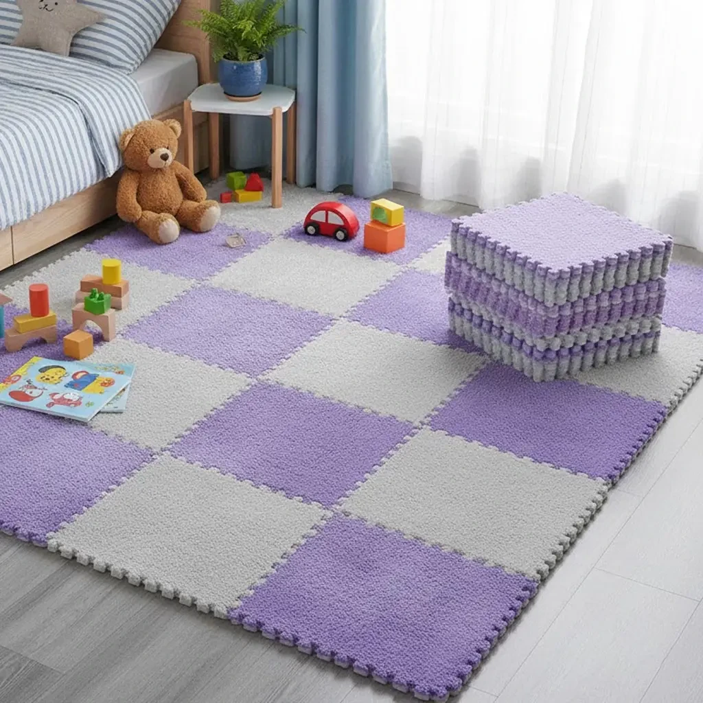 Коврик-пазл мягкий с пушистым ворсом противоударный и антискользящий 30х30 см 20 плиток Фиолетовый (VIOLET3030)
