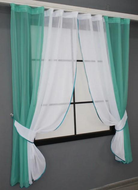 Комплект штор на кухню/балкон 270х170 см Бирюзовый/Белый (083к) - фото 2 Комплект штор на кухню/балкон 270х170 см Бирюзовый/Белый (083к) - фото 2