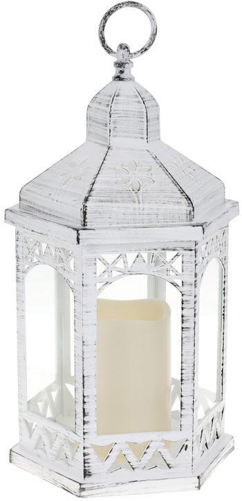 Фонарь декоративный Ночной Огонек с LED подсветкой 18х16х31 см Белый с патиной