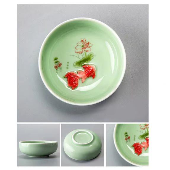 Пиала керамическая с рыбкой округлая 60 мл Зеленый - фото 3