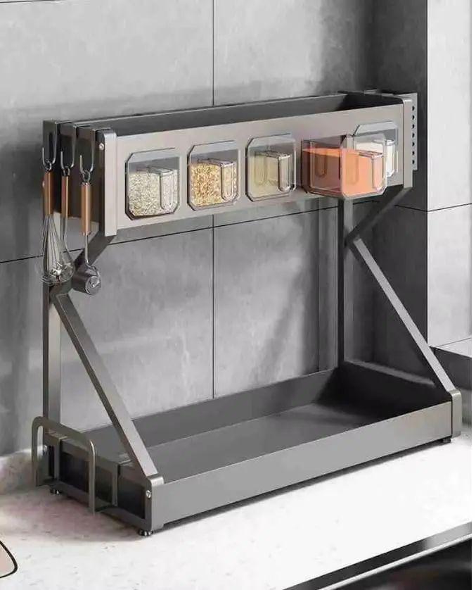 Органайзер-полиця для спецій та приправ двоярусна Glaceon Spice Rack 55х43х21 см металева Сірий