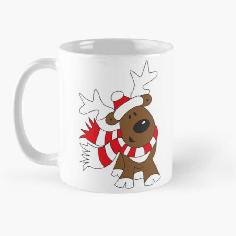 Чашка керамическая с принтом Олененок Санты 330 мл Белый