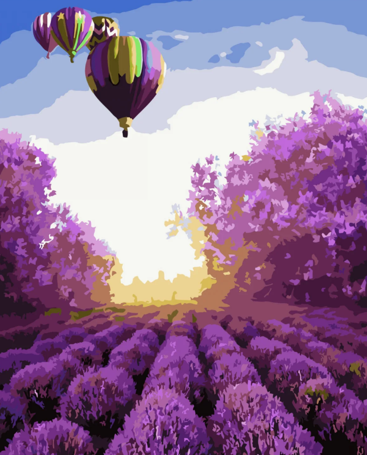 Картина по номерам Strateg Шары над лавандовыми полями с лаком и уровнем 40x50 см (SY6732)